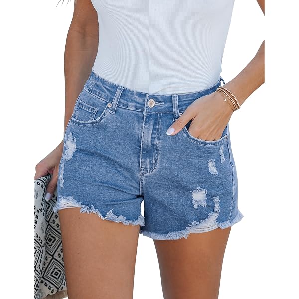 Short Court Femme En Jean Dentelle - Taille Haute Extensible - Ourlet Roulé Ultra Tendance Été 2024