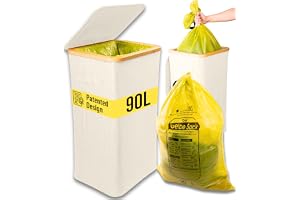 Deco haus Stativ för gula påsar 90L [extra bärväska] - Beige | Soptunna för gula påsar - Robust stativ - Soptunna med lock