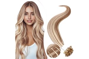 Elailite Extension Cheratina Capelli Veri 1 Grammo Marrone Chiaro Balayage Biondo Chiaro, 25 Ciocche 100% Human Hair Indiani 40cm 25g #12/#613