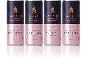 Savyll Beverage Co, Non alcoholic cocktail cans, Paloma, 250ml cans (4 pack), vegan friendly, gluten free, only 3.6g sugar and 28 calories per 100ml, natural ingredients, ready to drink