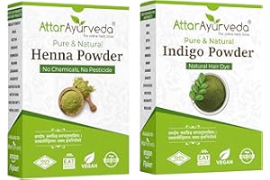 Attar Ayurveda Natural Dye for Black Hair (Henna Leaves Powder, Indigo Leaves Powder Combo Pack) (200 Grams + 200 Grams = 400 Grams Total) - 400 gm Pack 2