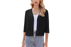 Zeagoo Damen Bolero Elegant Strickjacke Kurz Bolerojacke 3/4 Ärmel Schulterjacke Festlich Kurze Jacke zum Kleid Open Front Cardigan S-XXL