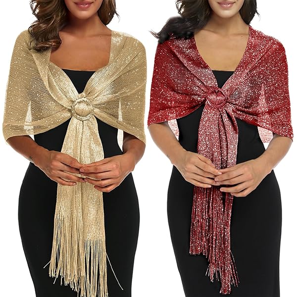 Scialle Donna Con Frange Elegante - Leggero Per Cerimonie E Serate - Foto 10