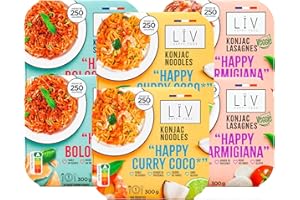 LIV HAPPY FOOD LÏV Happy Food - Assortiments de Plats Cuisinés Individuels - Pâtes sans gluten - Plante Konjac - Pâte de Konjac - Gluten Free, Faible en calorie - 6x300g