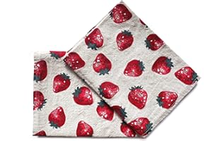 JOWOLLINA 2er-Set: Gourmet Geschirrtücher Küchentücher Handtücher Tücher 44x68 cm Halbleinen Stonewashed Bedruckt (Erdbeeren)