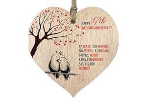 Stuff4 17th Wedding Anniversary Wooden Heart Plaque, Light Wood Sign Keepsake, Celebrate Anniversary Wife Husband Boyfriend Girlfriend, Plaque with Quotes Gifts from the Kids