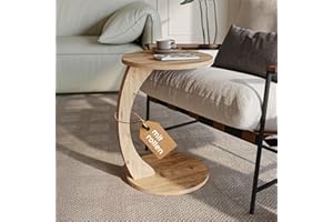 sugodesign Couchtisch mit Rollen, Kleiner Beistelltisch C Form, Beistelltisch Couch, stylischer Sofatisch in schöner Nussbaum Holz Optik, runder Ablagetisch ideal für Couch und Wohnzimmer, C Form