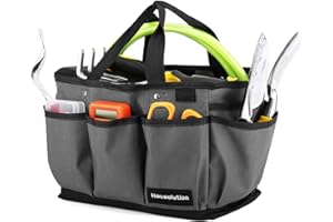 Housolution Gardening Tote Bag, Deluxe Garden Tool Storage Bag and Home Organizer with Pockets, Wear-Resistant & Reusable, 14 Inch, Gray + Black