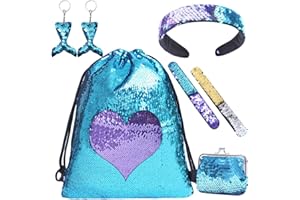 HTBAKOI Zainetto Paillettes Reversibili Bambina, Borsa Zaino Bimba con Paillettes Sacca Borsetta Ragazza con Bracciali, Borse, Portachiavi e Fascia Zainetti Regalo Bambina 7 8 9 10 Anni