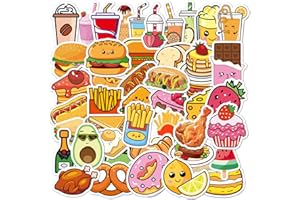 ORMROMRA Naklejki na słodkie jedzenie, herbata z mlekiem, owoce, hamburgery, frytki, prezent dla dzieci, nastolatków, dorosłych, chłopców, wodoodporne naklejki