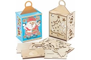Baker Ross FC144 Świąteczna drewniana latarnia - 3 sztuki, zimowy drewniany zestaw rzemieślniczy dla dzieci, sztuka i rzemiosło dla dzieci Boże Narodzenie aktywności dla dzieci do zabarwienia, dekoracji i prezentacji