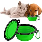 Kanji Katlanabilir Silikon Mama ve Su Kabı &ndash; 350 ML - Yeşil, Askı Aparatlı, Taşınabilir, Katlanabilir Pet Mama Kabı &ndash; Kedi ve