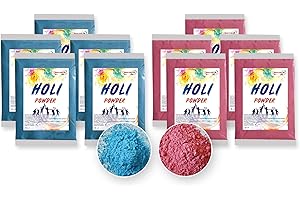 INDIAN STORE 24 Holi Gulal Pulver wasserlöslich Natural festival Fotoshooting Rangoli Colors Regenbogen powder holy farbbeutel Farbpulver fotos party Baby Shower (blue-pink-5-5 beutel)
