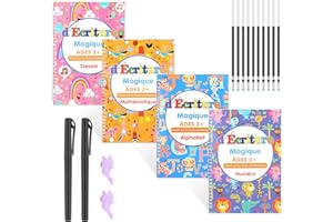 AYIXIWARZ Cahier Écriture Française Grand 4 Livres Cahier Magique Écriture, Cahier De Pratique Magique, Calligraphie Réutilisé, Cursive Pour Enfant, Vacances Maternelles Pratique de l'écriture Magique