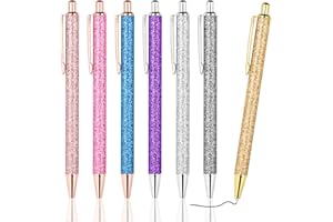 AUAUY 7 PCS Bling Metal Ballpoint Pens, Click Retractable, 1 mm Black Ink, Gift for Students, Adults, Children, School, Office, Home, Drawing
