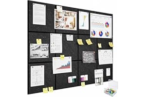Uoisaiko Large Cork Board 30x30cm 12pcs Felt Wall Tiles with Safe Removable Adhesive Tabs and 60 Push Pins (Black（Flat）)