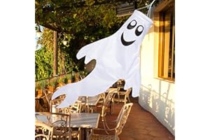 luwiscook Halloween Hanging Ghost Decorations, 1 Pack 43" Ghost Windsock, Large Spooky Ghost Flag Outdoor Spooky Decorations for Home Yard Tree Lawn Garden Halloween Party Supplies (White)