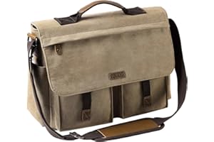 VASCHY wodoodporna torba na ramię w stylu vintage, cerata 15,6", z wyściełanym paskiem na ramię