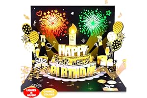 FITMITE Happy Birthday Cards, 3D Pop-Up Firework Card with Music & LED Lights, DIY Age Gifts for Mom, Women, Men, Kids, Dad, Father, Wife