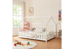 Juniorsäng Sisimiut hussäng 200x120cm furu vit med sängskydd [en.casa]