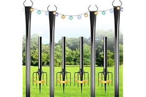 TIHOOK 4 Pack String Light Poles, 9.8 Ft Heavy Duty Metal Poles with Fork, Weather Resistant Outdoor String Lights Pole Stand for Outside Patio Garden Deck Backyard Wedding Party Christmas Decoration