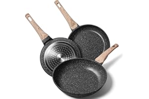 RIOVARM Ensemble de poêles à induction anti adhésives Poêles à œufs en granit Cuisson Poêle à omelette Cuisine saine Ustensiles de cuisine 20 24 28 cm