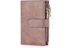 GOIACII Leather Purses for Women, Bifold Compact Womens Wallet with RFID Blocking, Medium Ladies Purse Credit Card Wallet with 16 Card Slots and Zip Coin Pocket