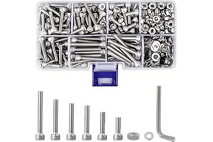 Roosea 451 Pcs M4 Tornillos con Tuerca Allen Tornillos Allen de Acero Tornillos de Cabeza Hueca Hexagonal de Acero Inoxidable 304 Tornillos y Tuercas y Arandelas de Cabeza Hueca 10/14/16/20/25/30mm