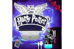 Eygerur 2 Patterns Ha-rry Po-tter Night Light, 3D LED Illusion Lamp for Girls Boys 16 Colors with Remote Control and Smart Touch, Children's Room Decoration Holiday