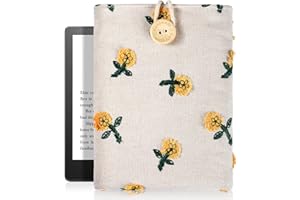 VincitoreModa Embroidered Floral 6-7 Inch for Kindle Sleeve Compatible with Kindle Paperwhite/Basic 6'', for Paperwhite 11th 2021 6.8''/Signature 6.8'' Flower Cotton Padded for Kindle Pouch Sleeve Bag