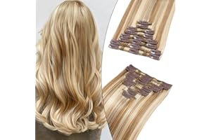Elailite Extension Capelli Veri Clip 12#/613# Marrone Chiaro/Bleach Biondo, 20cm 45g 8 Fasce Singole 100% Remy Human Hair Naturali Lisci