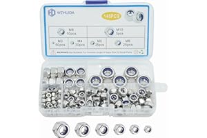 WZHUIDA 145 Stück Selbstsichernde Muttern Sortiment Set, A2-70 Edelstahl Sicherungsmuttern Set Kontermuttern, Nylon selbstsichernd Sechskant Schraubenmuttern M3 M4 M5 M6 M8 M10 DIN985 Stopmuttern