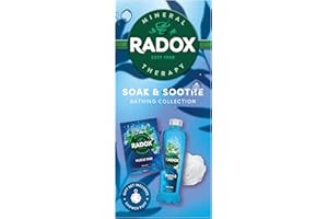 Radox Soak & Soothe Bathing Collection Gift Set with a bath soak, bath salts, and a shower puff perfect for any occasion 2 piece