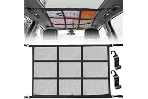 Fosoloni 90cmx65cm Auto Gepäcknetz Aufbewahrung, Gepäcknetz Wohnmobil mit 2 Haken, Autodach Gepäcknetz mit einstellbar Kordelzug für Autos Dem Dach für die Meisten Fahrzeugtypen