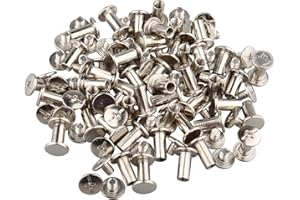 Futheda 50 piezas Chicago encuadernación tornillo poste de Niquelado remache de uñas planas sujetadores para libro álbum de fotos cuero cinturón, tono plateado, 5 x 10 mm