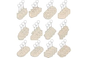 CavspkArt 36pcs DIY Wooden Keychain Craft Kit,Color Your Own Blank Keychains,Art and Craft for Kids,Unfinished DIY Wood Painting Kits for Boys and Girls Party Favors