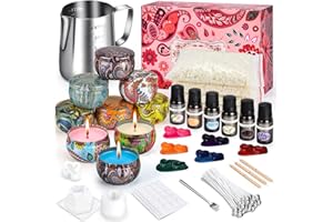BuzzoXerex Kit Candele Fai Da Te, Cera per Candele Fai Da Te Natale con 6 Oli Essenziali, 8 Barattoli, Cere di Soia, Pentola per la Fusione Della Cera, 12 Coloranti per Adulti Principianti