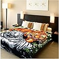 Hiyoko Wild Animal Brown Tiger Print Blanket, TV, Cabin, Couch,Plush,Warm, Bedcover Throw, Full Queen, 75" Wx90 H, Silky Mink Cozy, for Girls,Boys, Kids,Men,Women