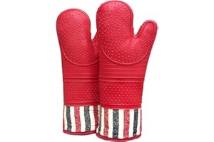 DETA KITCHEN Heat Resistant 550 Degree Oven Gloves, Silicone Oven Hot glove - 1 Pair, Extra Long Professional Baking Oven mitts - Food Safe,Pot Holders Cooking,Grilling,Kitchen (Red)