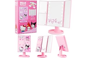Get Trend Hello Kitty Sanrio Vanity Mirror with 16 LED Lights, Tri-Fold Light Up Makeup Mirror with 3 Magnification Modes & Touch Sensor, Kawaii Gifts