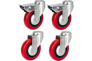 Bulldog Castors - Ruote girevoli in poliuretano da 75 mm con freni (ROSSO PU) – Heavy Duty – Ruote per mobili, elettrodomestici e attrezzature – Max 280 Kg per set …