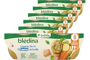 Blédina - Bols - Repas midi bébé - Légumes Verts & Saumon au Basilic - Dès 8 mois - Sans sel ajouté - 12x200g