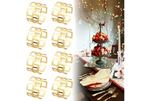 EKKONG Serviettenringe, 8 Stück Gold Serviettenring Metall Servietten Ring Vintage Esstisch Dekoration für Weihnachtsfeier, Abendessen bei Kerzenlicht, Hochzeitsbankett, Catering Service