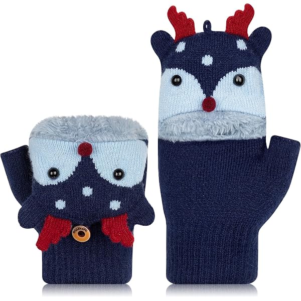 DUHGBNE Guanti a maglia senza dita invernali caldi Flip Cabrio per bambini, guanti senza dita per bambini (giallo, taglia unica