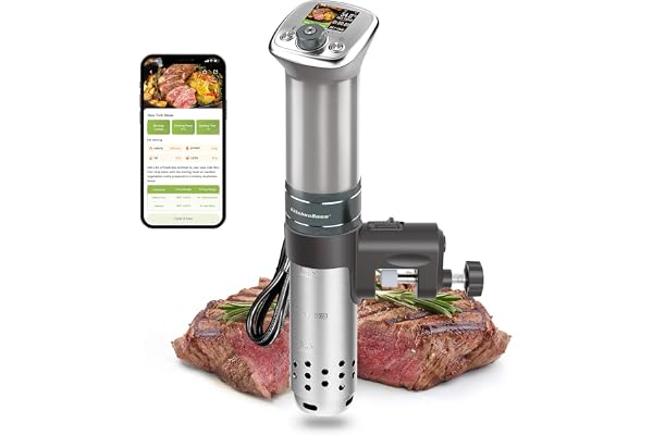 KitchenBoss Thermoplongeur Cuiseur Sous Vide WIFI:Cuisson Sous vide APP Contrôle, Calculateur d'Immersion de Cuisinière, 40℃-90℃ Contrôle Précis de la Température, TFT, IPX7, 1100