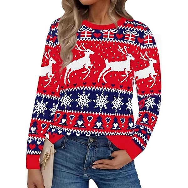 Jezonga Kersttrui voor heren, grappige kersttrui, sweater, sneeuwvlok, eland, lange mouwen, ronde hals, kerstfeest, Zwart_1, L