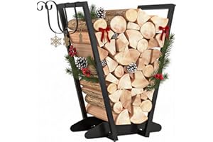 Outsunny Range-bûches porte bûche range bois de chauffage en acier design trapézoïdal avec 2 crochets et étagère inférieure pour intérieur et extérieur 45 x 32 x 58 cm noir