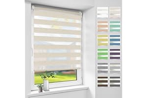 Bondfree Store Enrouleur Jour Nuit sans Perçage, Translucide, Facile à Installer avec ou sans Perçage, pour Fenêtre ou Porte, Protection Vie privée,Lin,70l x 200L cm