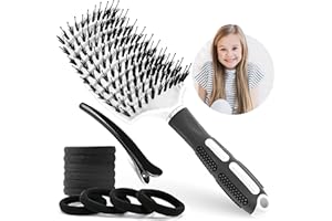 Homfrom Brosse à Cheveux en Poils de Sanglier - Démêlante à Cheveux, 1brosse avec 10 élastique à cheveux & 1 pince à cheveux - Une Révolution Anti-Noeuds pour Tous Types de Cheveux Magique Brush