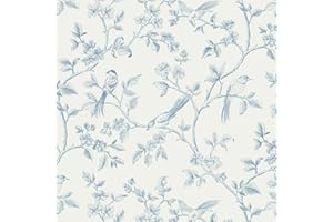 Yomshi Selbstklebende Tapete Blau 41cm x 10m Möbelfolie Blume und Vogel Wandtapete Abnehmbar Vinyl Klebefolie Wasserdicht Dekorfolie für Wohnzimmer Schlafzimmer